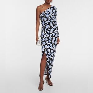 Diane von Furstenberg Kitana One-shoulder Maxi Dress, Dot Blossom Sky Blue, XS
